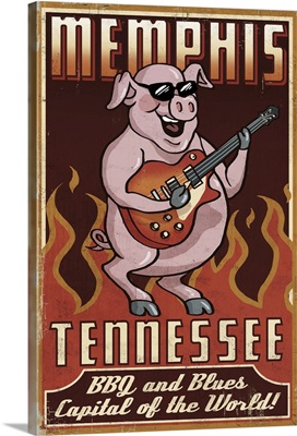 Memphis, Tennessee - Guitar Pig: Retro Travel Poster