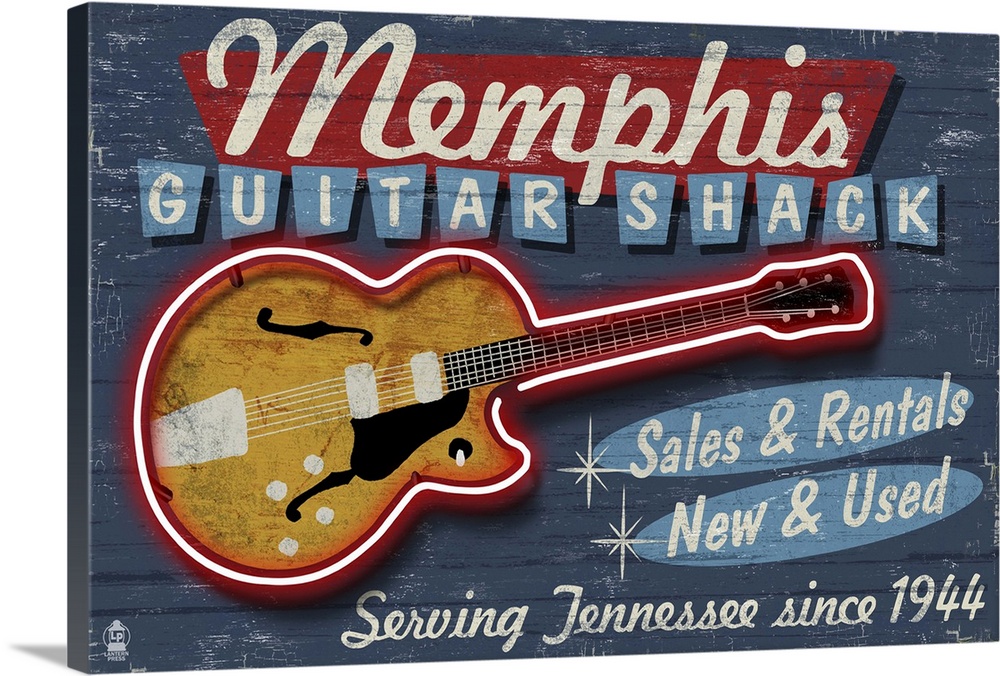 Memphis, Tennessee - Guitar Shack Vintage Sign: Retro Travel Poster