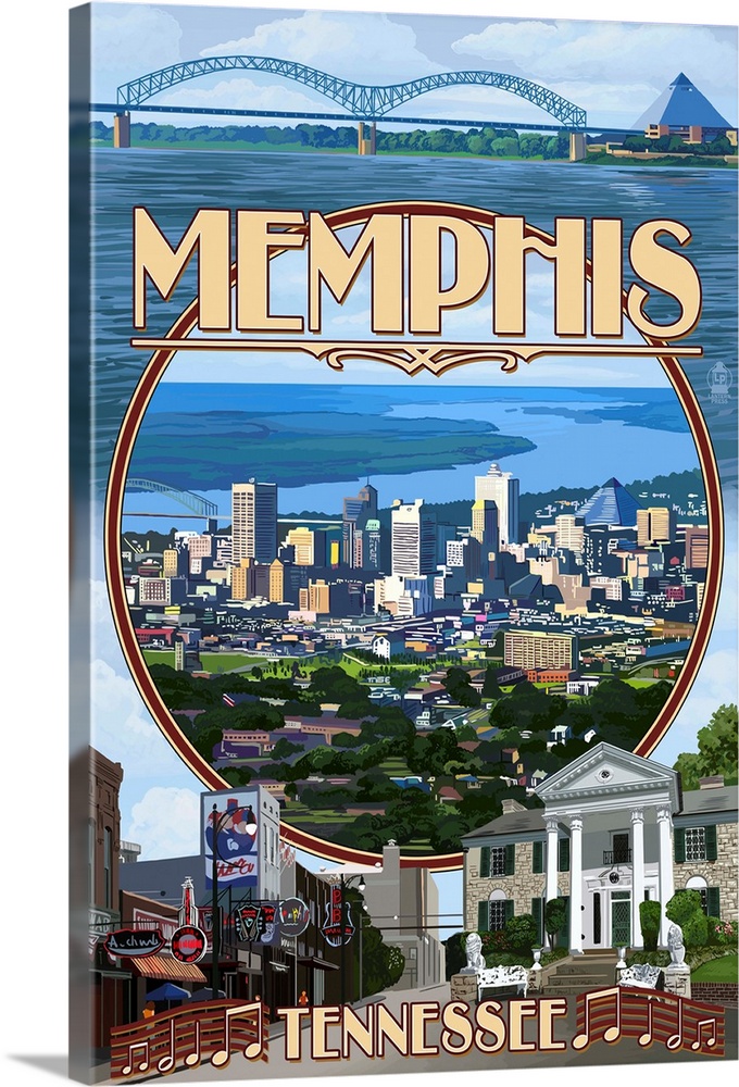 Memphis, Tennessee - Memphis Montage: Retro Travel Poster