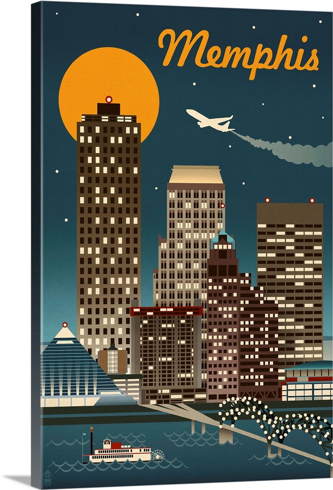 Memphis, Tennessee - Retro Skyline: Retro Travel Poster