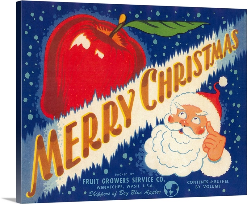 Merry Christmas Label, Wenatchee, WA Wall Art, Canvas Prints, Framed