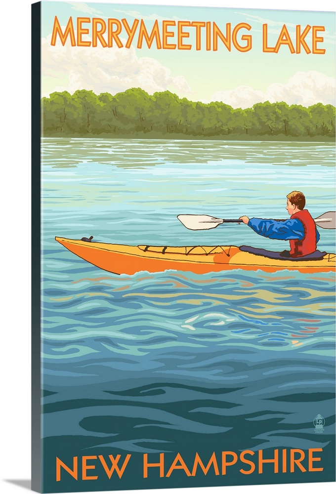 Merrymeeting Lake, New Hampshire - Kayak Scene: Retro Travel Poster