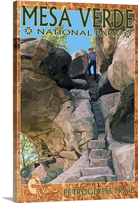 Mesa Verde National Park, Colorado - Petroglyph Trail: Retro Travel Poster