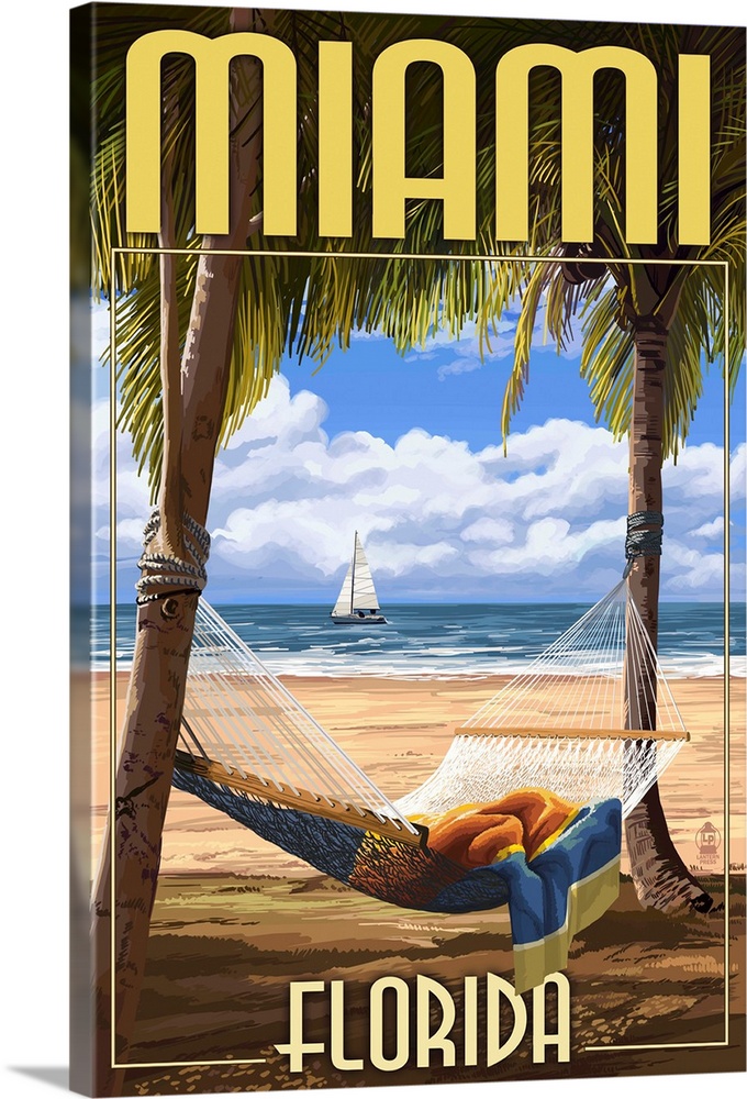 Miami, Florida - Palms and Hammock: Retro Travel Poster
