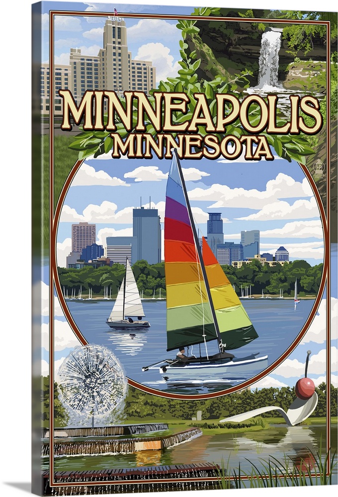 Minneapolis, Minnesota - City Scenes: Retro Travel Poster