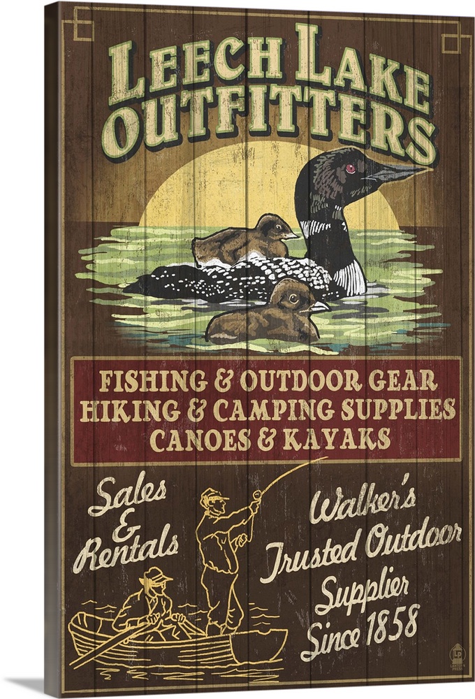 Minnesota - Leech Lake Outfitters Loon Vintage Sign: Retro Travel Poster