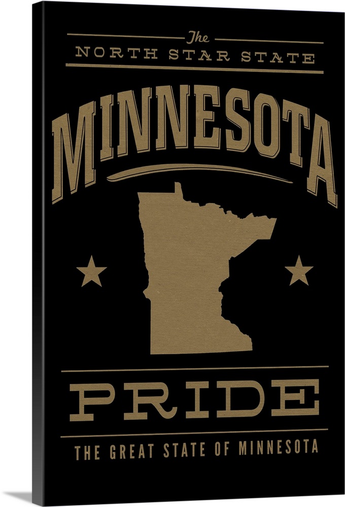 The Minnesota state outline on black with gold text.