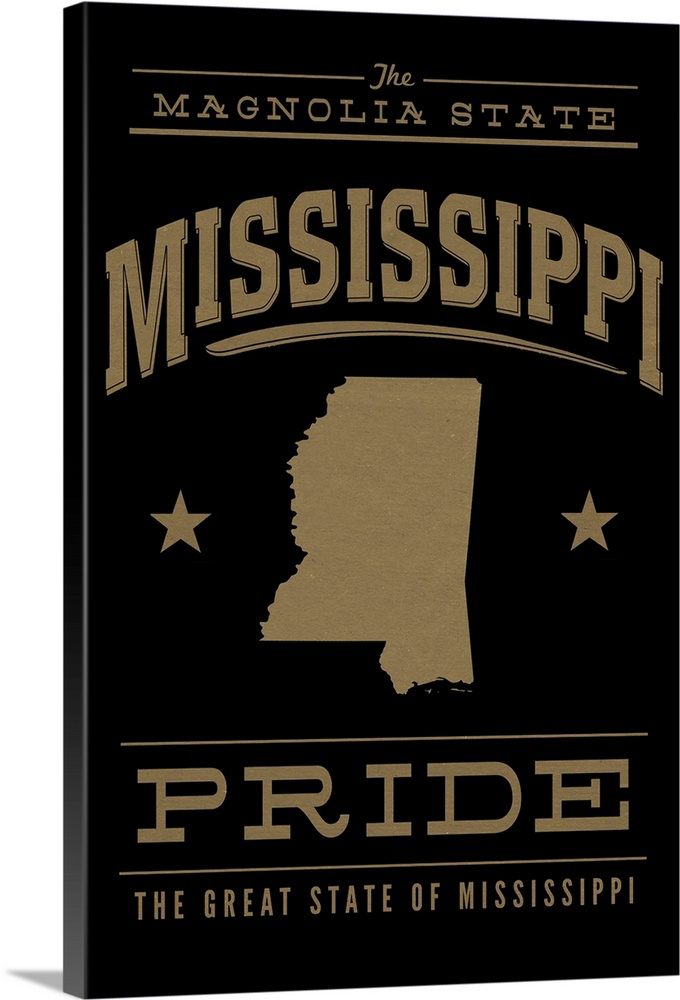 The Mississippi state outline on black with gold text.