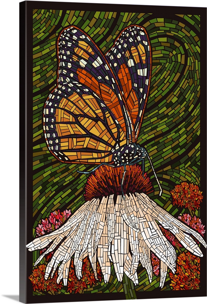 Monarch Butterfly, Paper Mosaic, Green Background