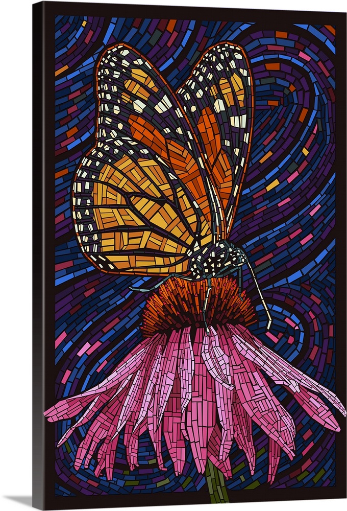 Monarch Butterfly - Paper Mosaic: Retro Travel Poster