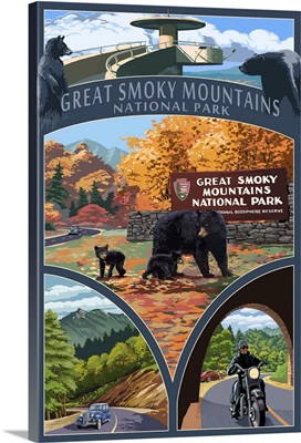 Montage - Great Smoky Mountains National Park, TN: Retro Travel Poster