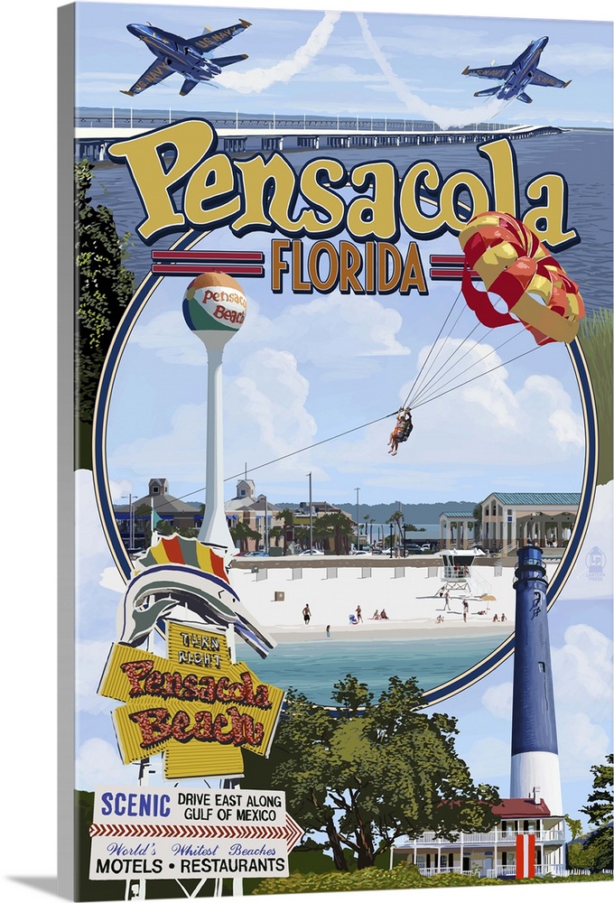 Montage Scenes - Pensacola, Florida: Retro Travel Poster