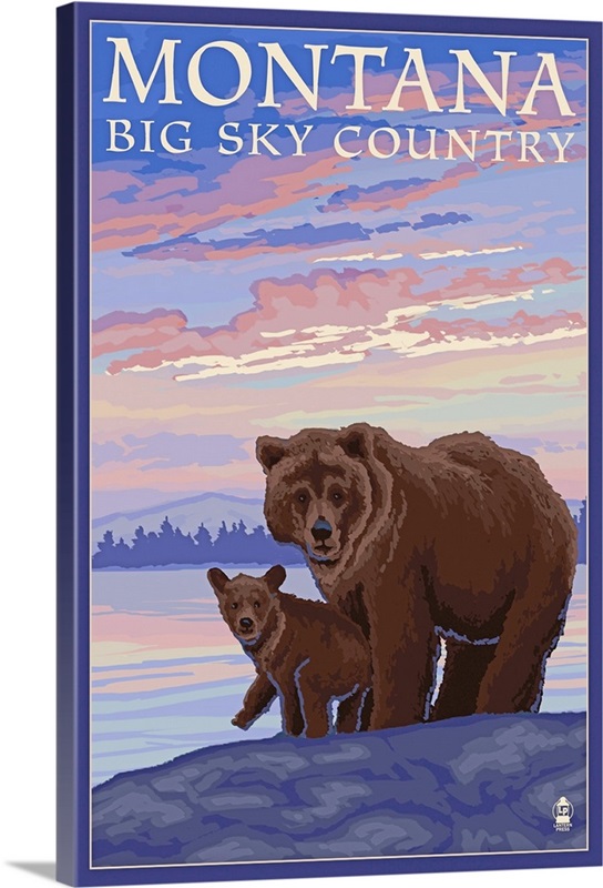Montana - Big Sky Country - Bear and Cub: Retro Travel Poster | Great ...
