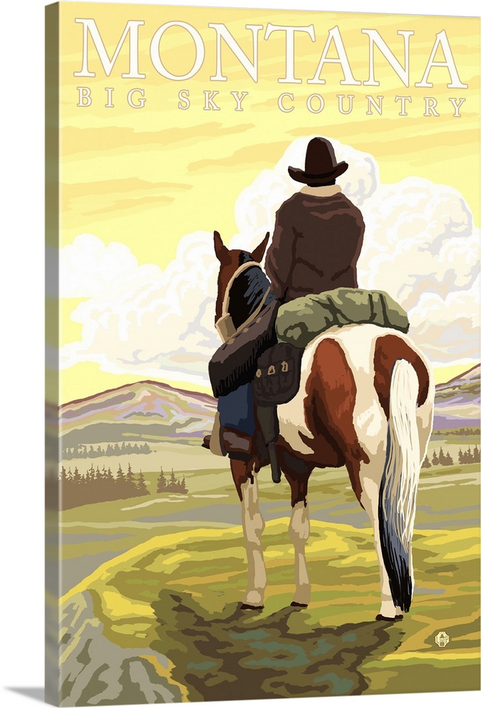 Montana, Big Sky Country - Cowboy: Retro Travel Poster