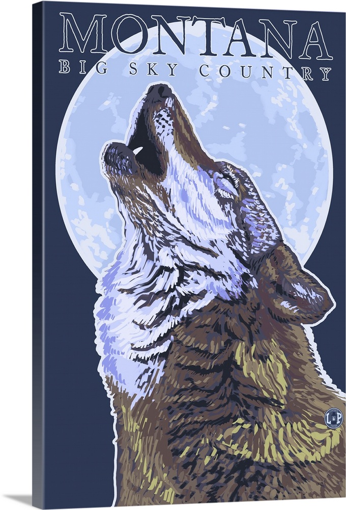 Montana -- Big Sky Country - Howling Wolf: Retro Travel Poster
