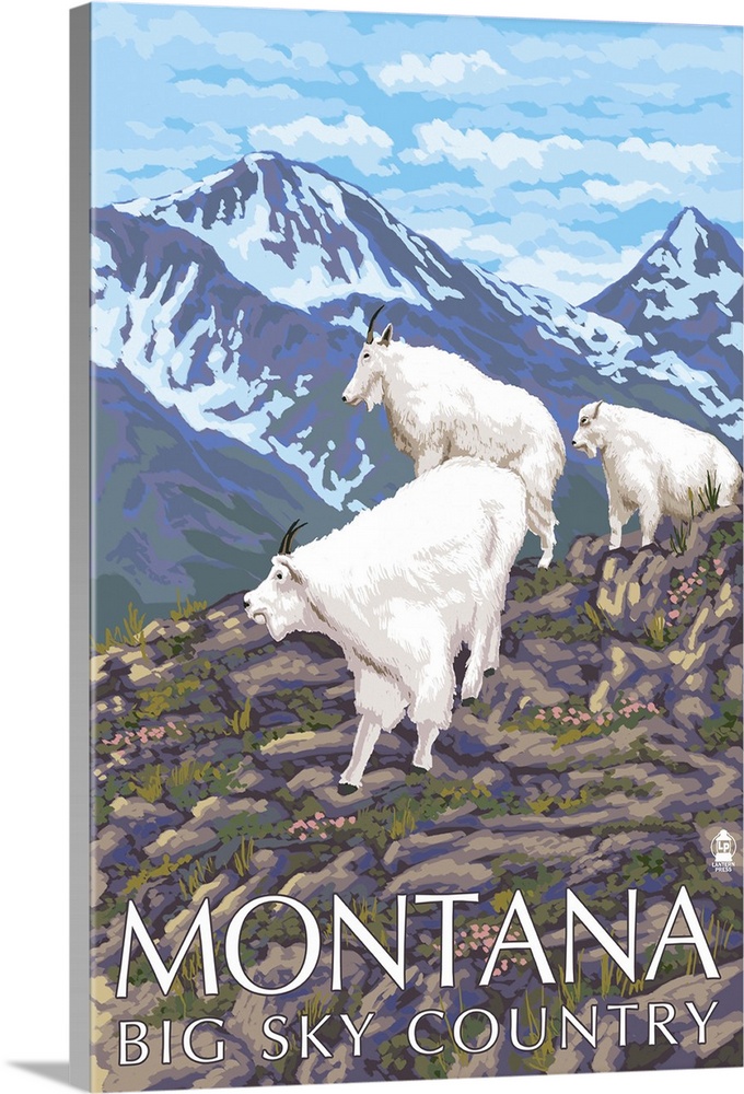 Montana - Big Sky Country - Mountain Goats: Retro Travel Poster