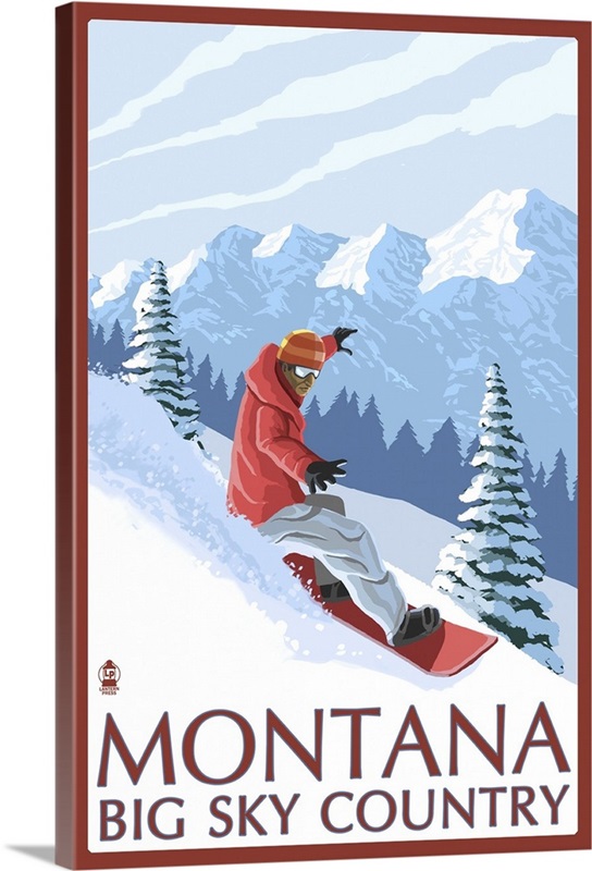 Montana - Big Sky Country - Snowboarder: Retro Travel Poster | Great ...