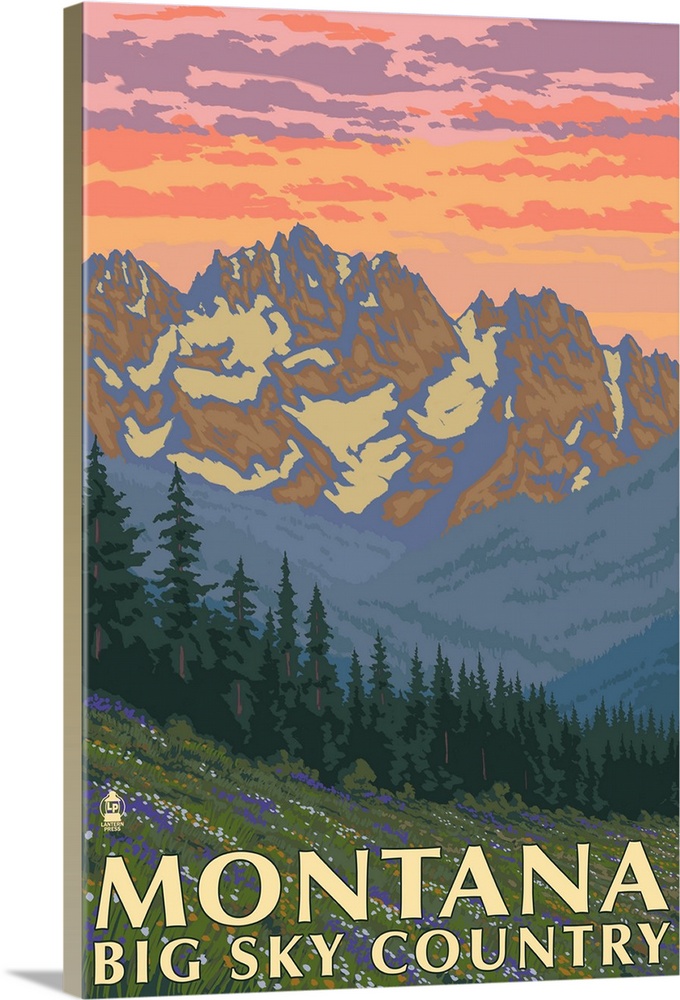 Montana - Big Sky Country - Spring Flowers: Retro Travel Poster