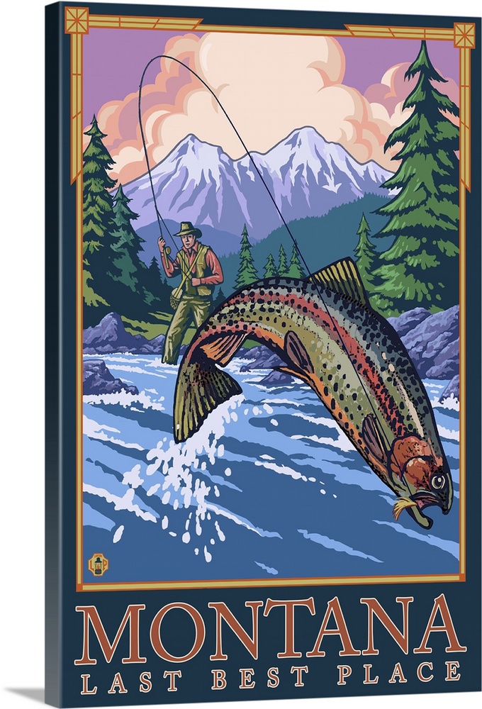 Montana, Last Best Place - Angler: Retro Travel Poster