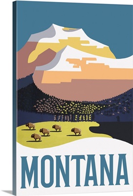 Montana - Mountain Scene with Buffalo