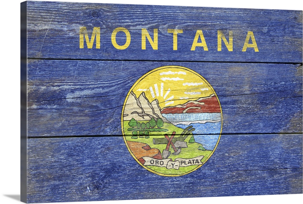 The flag of Montana with a weathered wooden board effect.