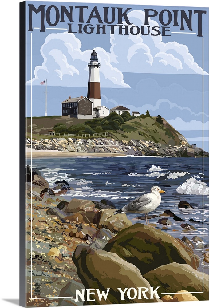Montauk Point Lighthouse - New York: Retro Travel Poster