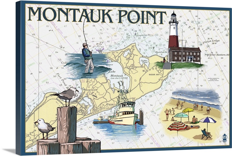 Montauk Point - Nautical Chart: Retro Travel Poster | Great Big Canvas