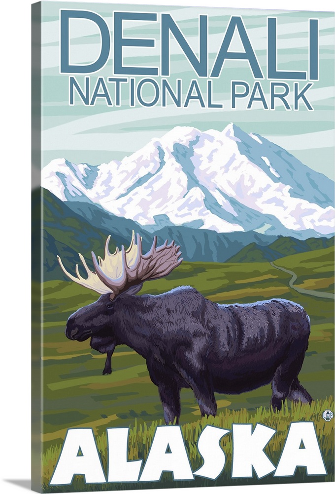 Moose Scene - Denali National Park, Alaska: Retro Travel Poster