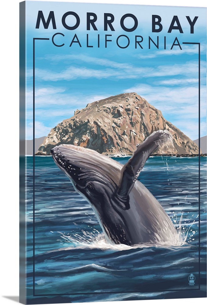 Morro Bay, CA - Humpback Whale: Retro Travel Poster