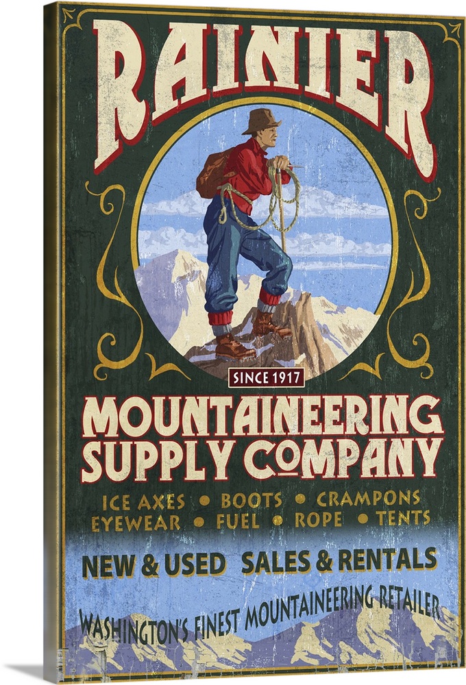 Mount Rainier - Mountaineering Supply Company: Retro Travel Poster