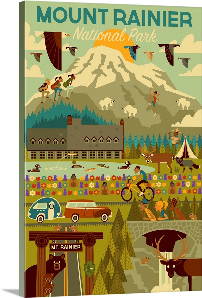 Mount Rainier National Park, Adventure: Graphic Travel Poster