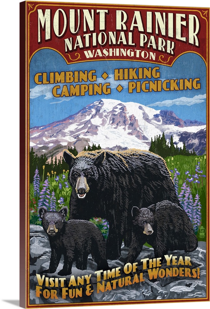 Mount Rainier National Park, Bear Family Vintage Sign