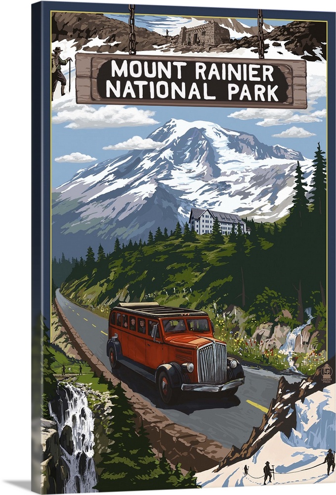 Mount Rainier National Park: Retro Travel Poster