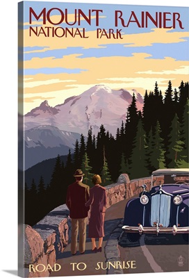 Mount Rainier National Park - Road to Sunrise: Retro Travel Poster