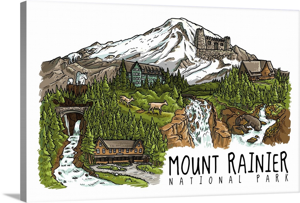 Mount Rainier National Park, Washington - Line Drawing