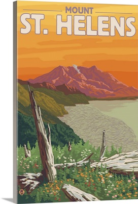 Mount St. Helens - Sunset View: Retro Travel Poster