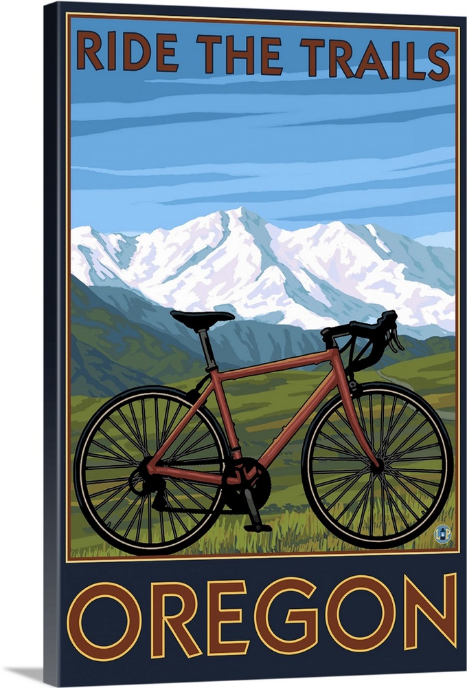 Mountain Bike (Mountain) - Oregon: Retro Travel Poster