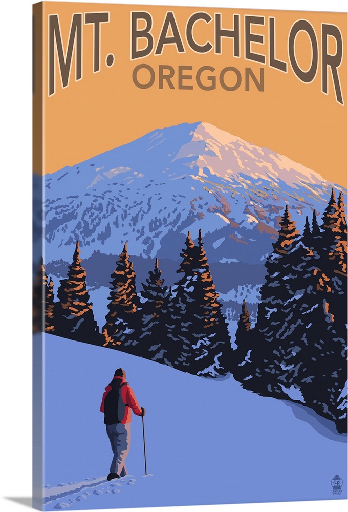 Mt. Bachelor and Skier - Oregon: Retro Travel Poster