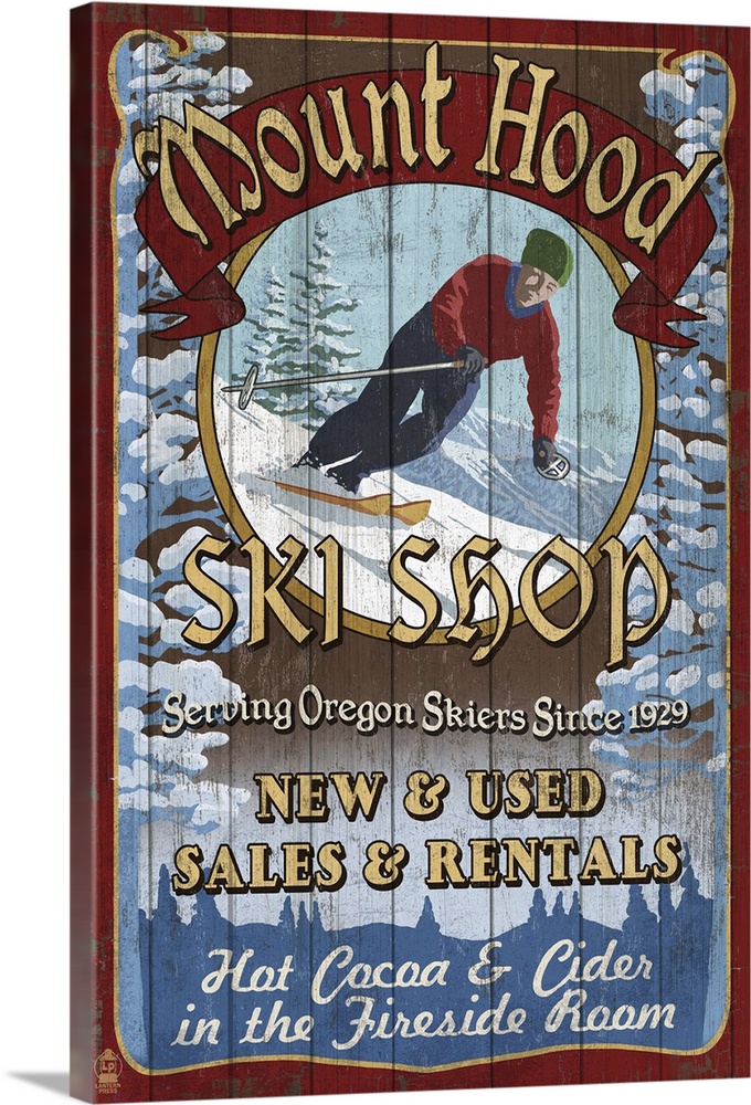 Mt. Hood, Oregon - Ski Shop Vintage Sign: Retro Travel Poster
