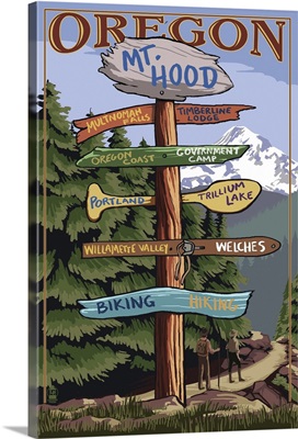 Mt. Hood, Oregon - Spring Destination Sign: Retro Travel Poster