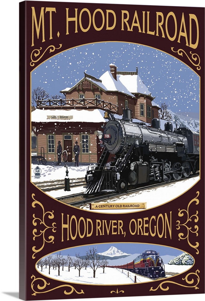 Mt. Hood Railroad Winter Scene - Hood River, OR- : Retro Travel Poster