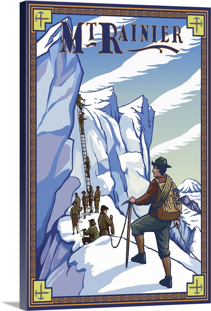 Mt. Rainier Ice Climbers: Retro Travel Poster