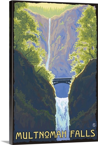 Multnomah Falls, Oregon: Retro Travel Poster Wall Art, Canvas Prints ...