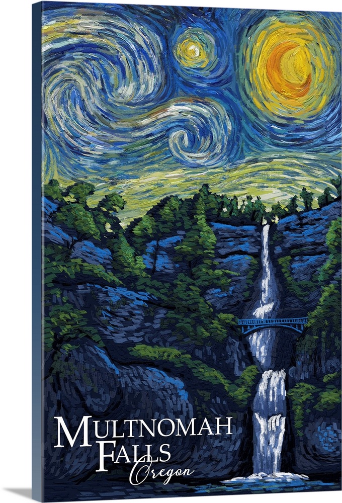 Multnomah Falls, Oregon - Van Gogh Starry Night