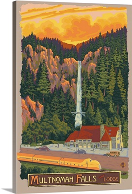 Multnomah Falls: Retro Travel Poster