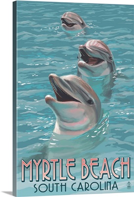Myrtle Beach, South Carolina - Dolphins: Retro Travel Poster