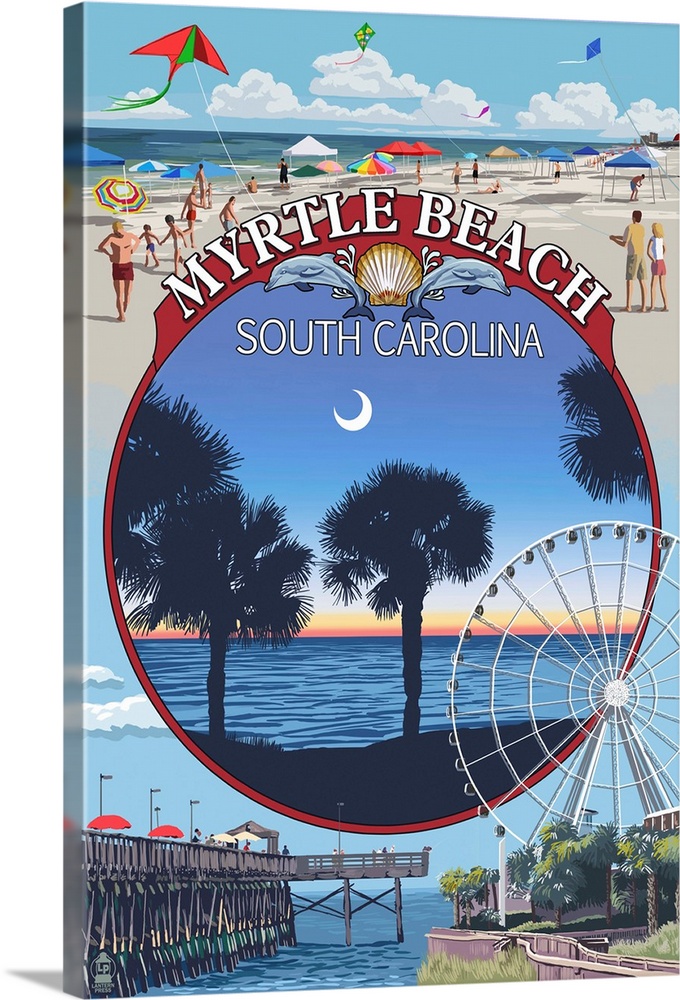 Myrtle Beach, South Carolina - Montage: Retro Travel Poster