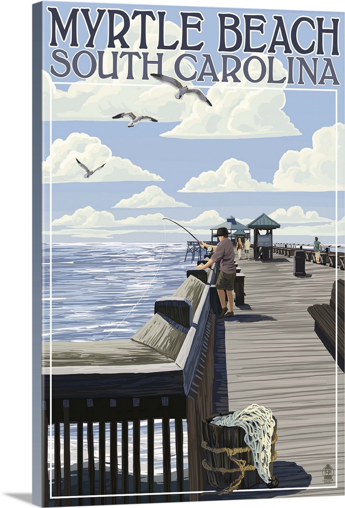 Myrtle Beach, South Carolina - Pier Scene: Retro Travel Poster
