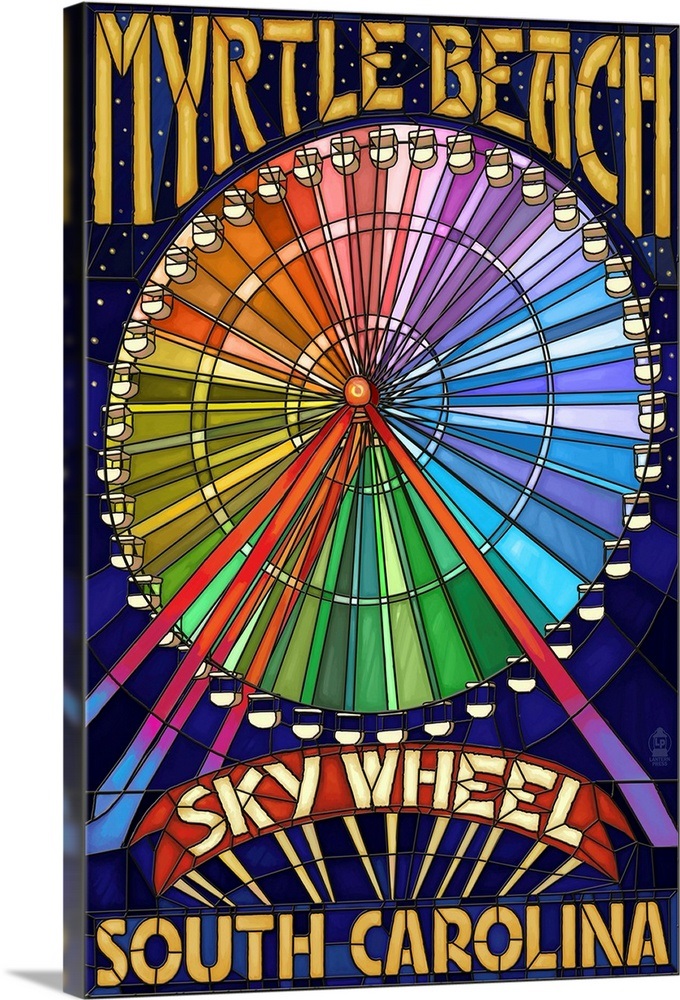 Myrtle Beach, South Carolina SkyWheel Retro Travel Poster Wall Art
