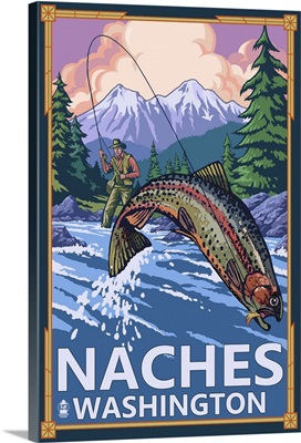 Naches, Washington - Fisherman: Retro Travel Poster